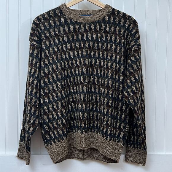 Vintage 90s Cosby Style Sweater Textured Knit Abstract Pattern Pullover Men's S - Picture 2 of 10